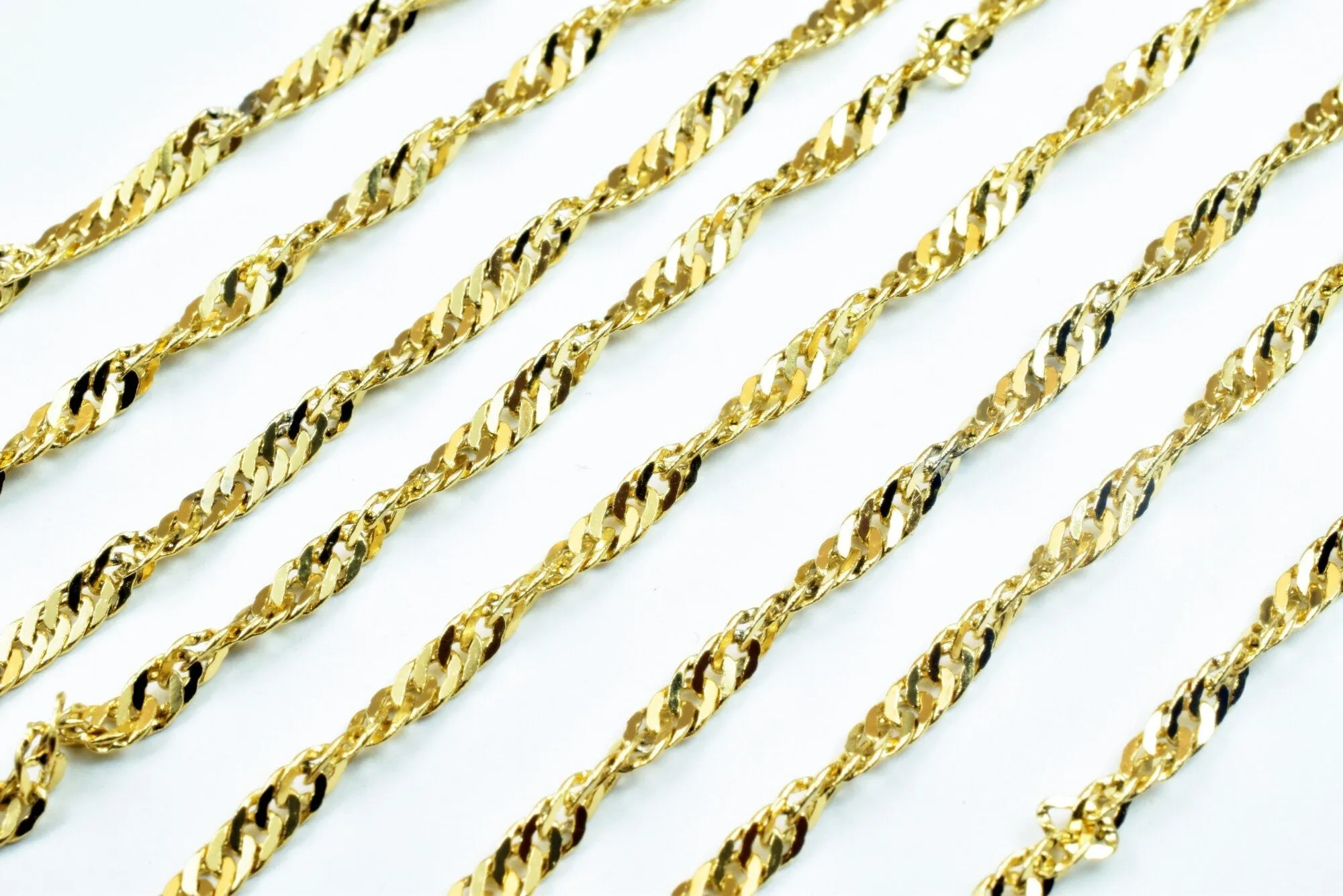 23" Inch 18K Gold Filled Look, EP Singapore Chain, Width 2.5mm, Thickness 0.5mm Bohemian Jewelry Findings For Jewelry Making CG476