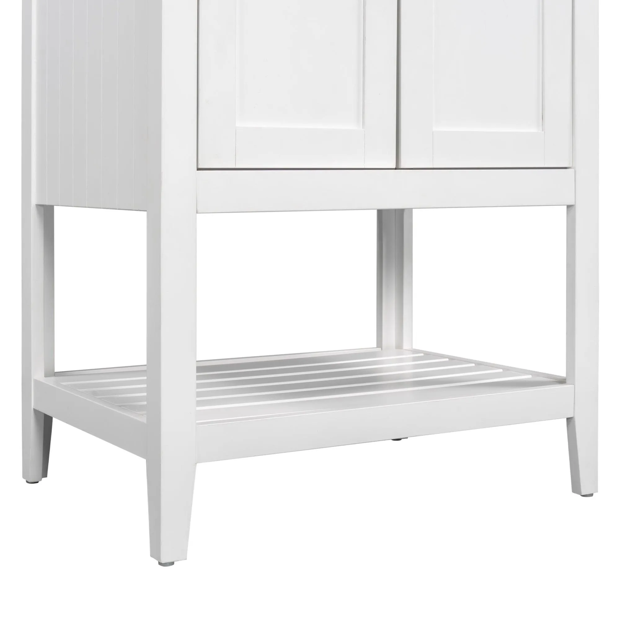 24" White Modern Bathroom Vanity, Sleek Ceramic Sink, Solid Wood Frame with Open Shelf