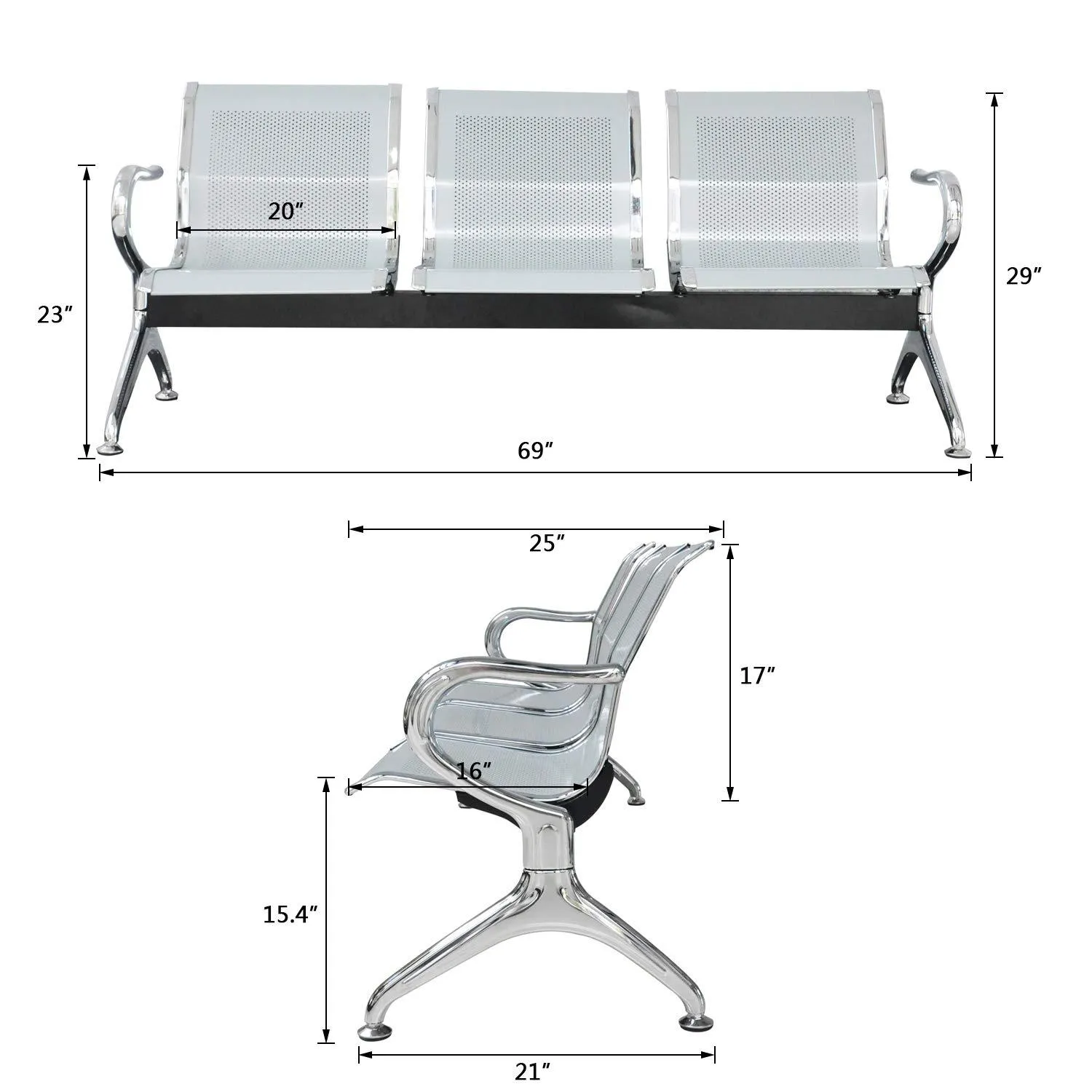 3 Seater Reception Metal Bench - Wine