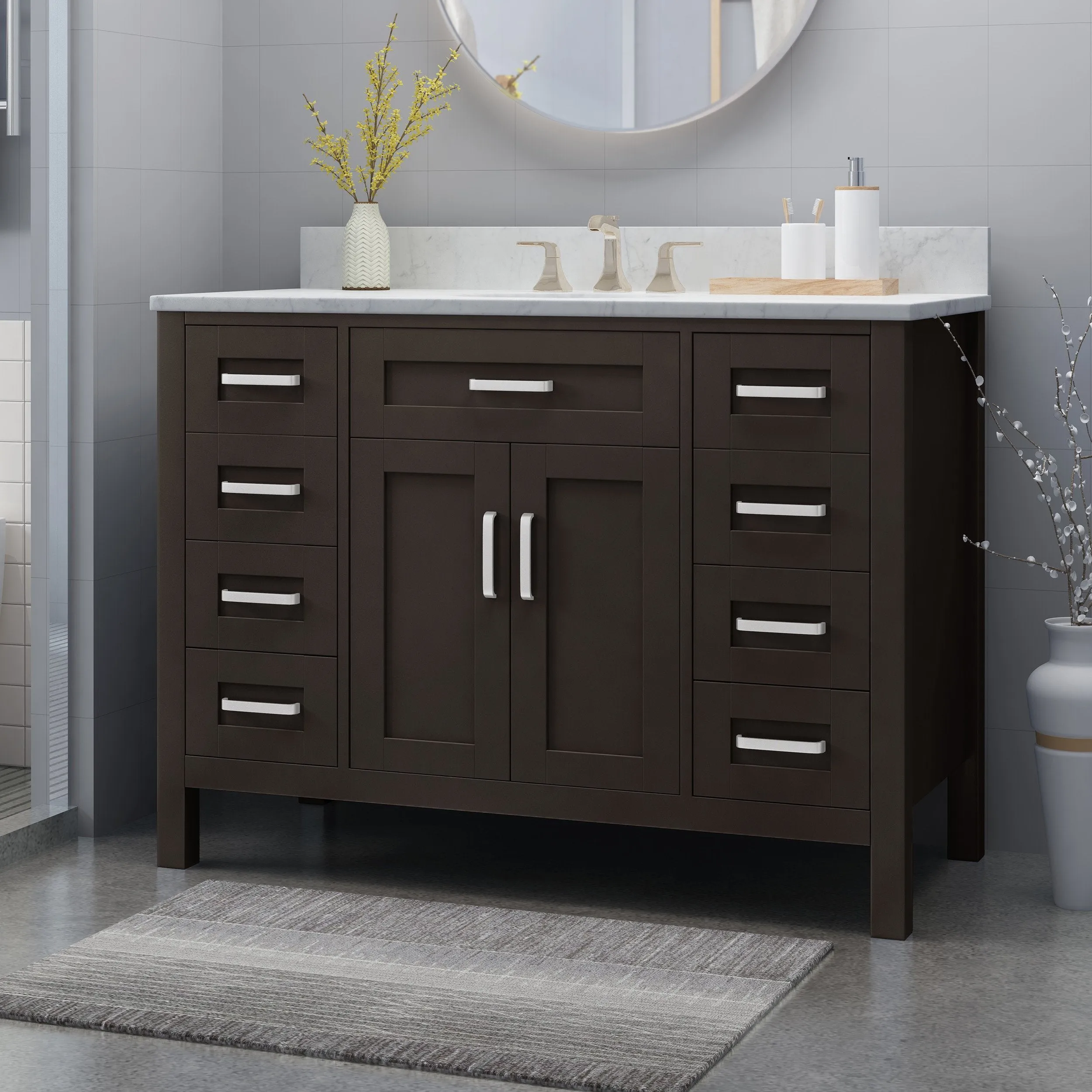 48" Wood Single Sink Bathroom Vanity with Marble Counter Top with Carrara White Marble - NH409703