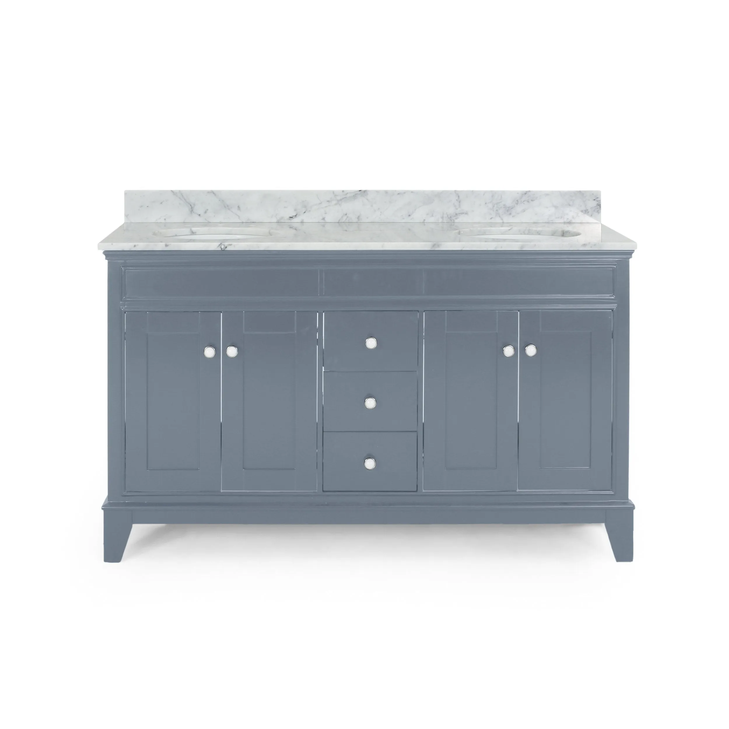 60" Wood Double Sink Bathroom Vanity with Marble Counter Top with Carrara White Marble - NH898703