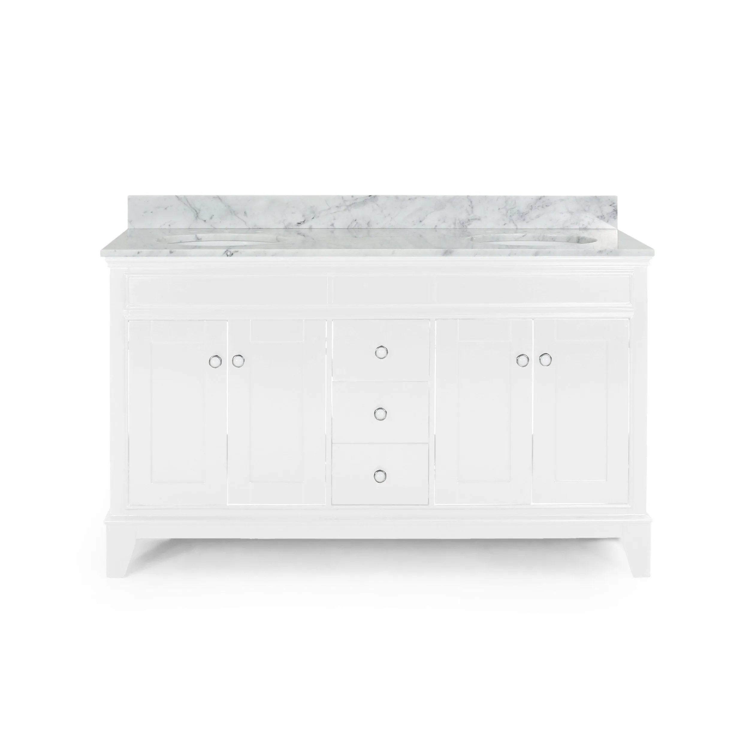 60" Wood Double Sink Bathroom Vanity with Marble Counter Top with Carrara White Marble - NH898703