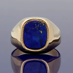 9ct Yellow Gold Lapis Lazuli Cushion Signet Ring