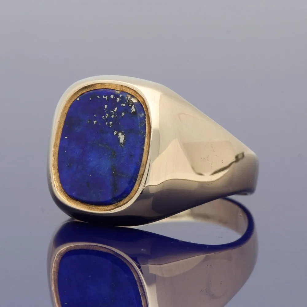 9ct Yellow Gold Lapis Lazuli Cushion Signet Ring