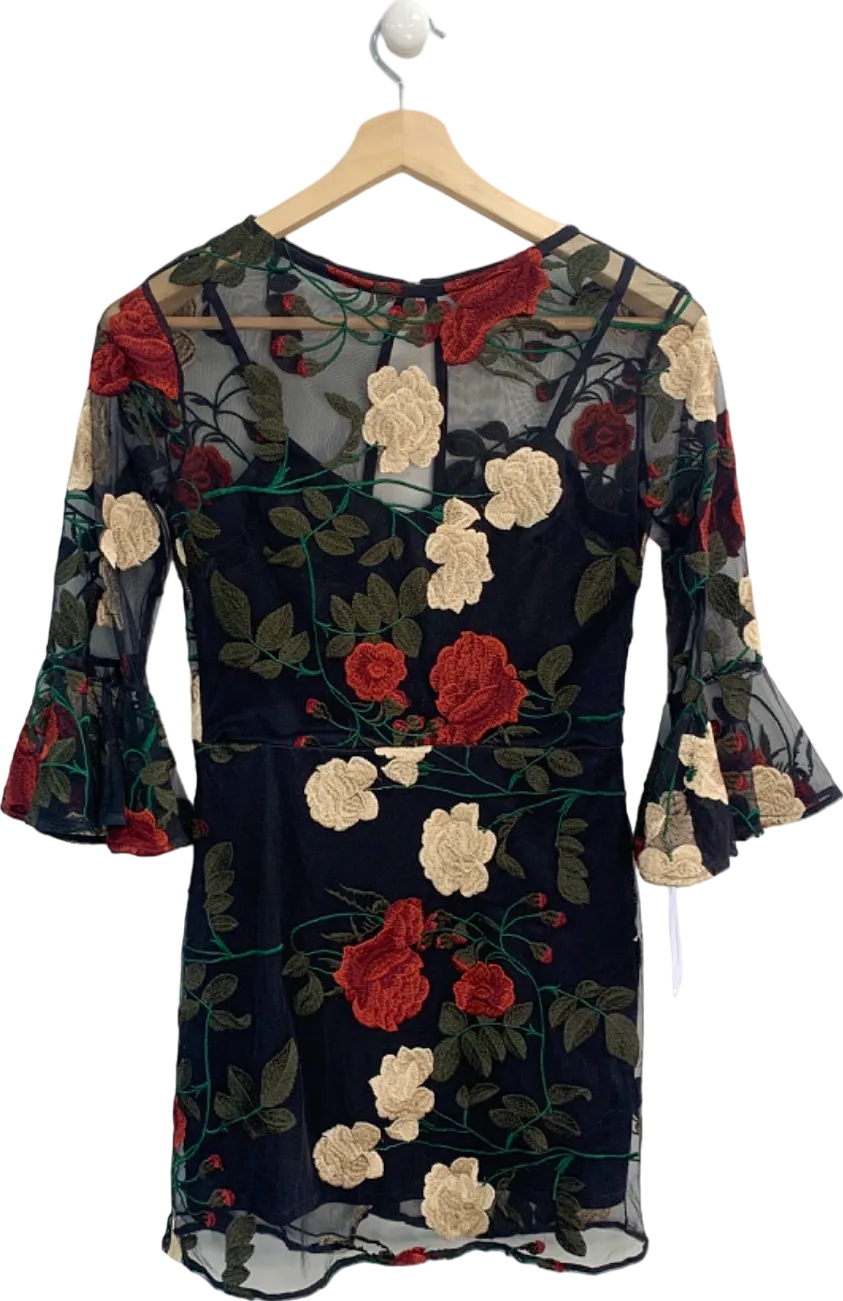 Alesha Dixon Black Floral Embroidered Dress UK 8