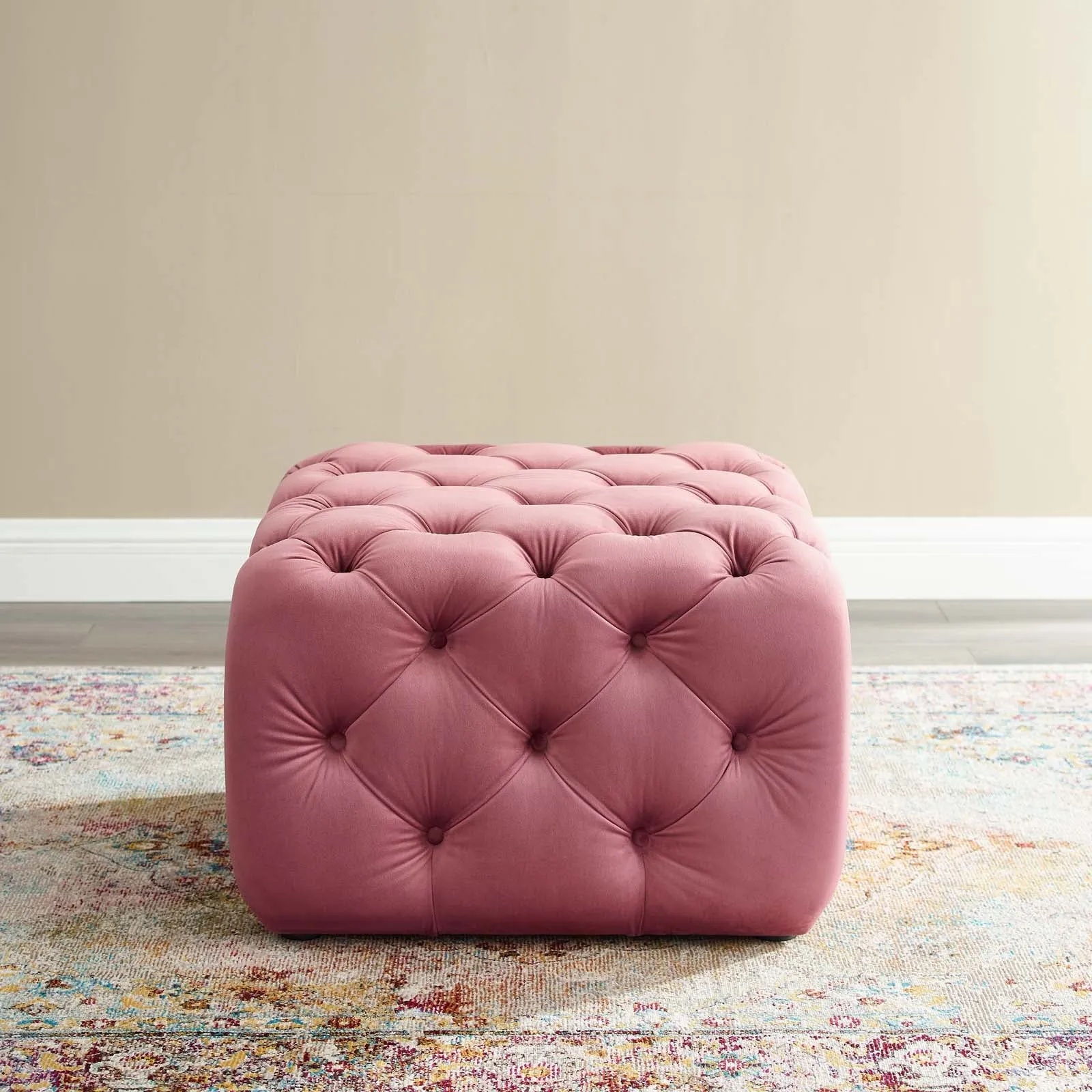 Amour Tufted Button Square Performance Velvet Ottoman by Modway