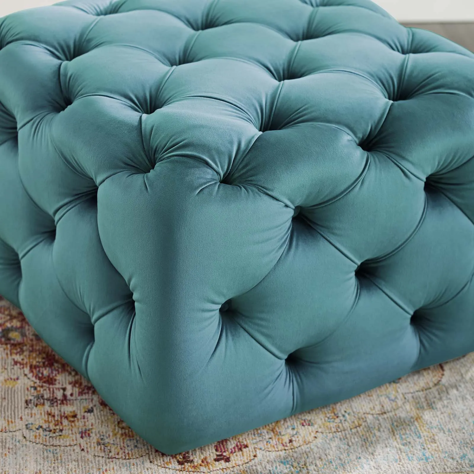 Amour Tufted Button Square Performance Velvet Ottoman by Modway