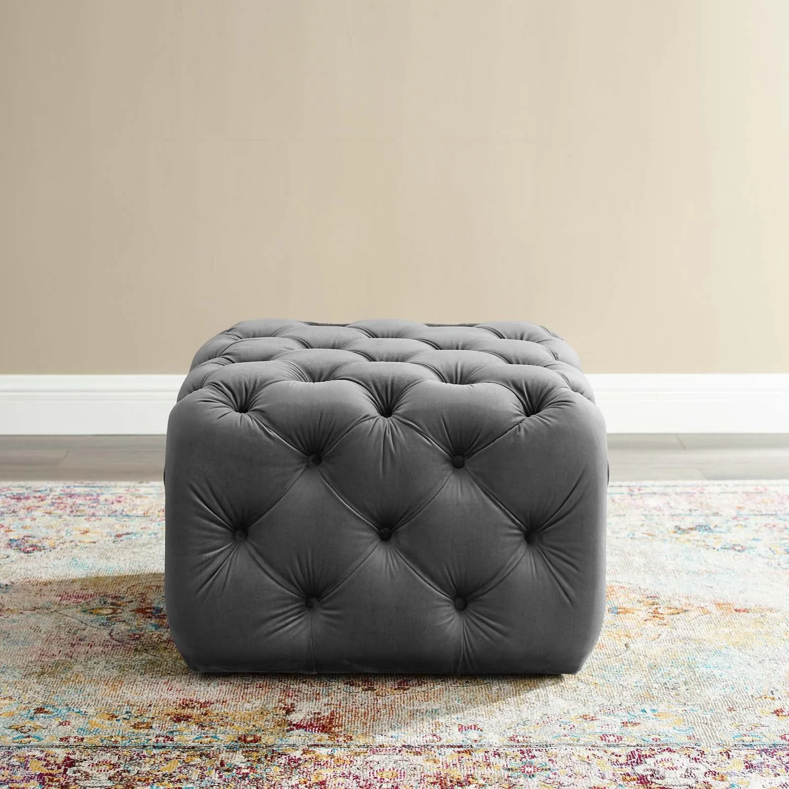 Amour Tufted Button Square Performance Velvet Ottoman by Modway