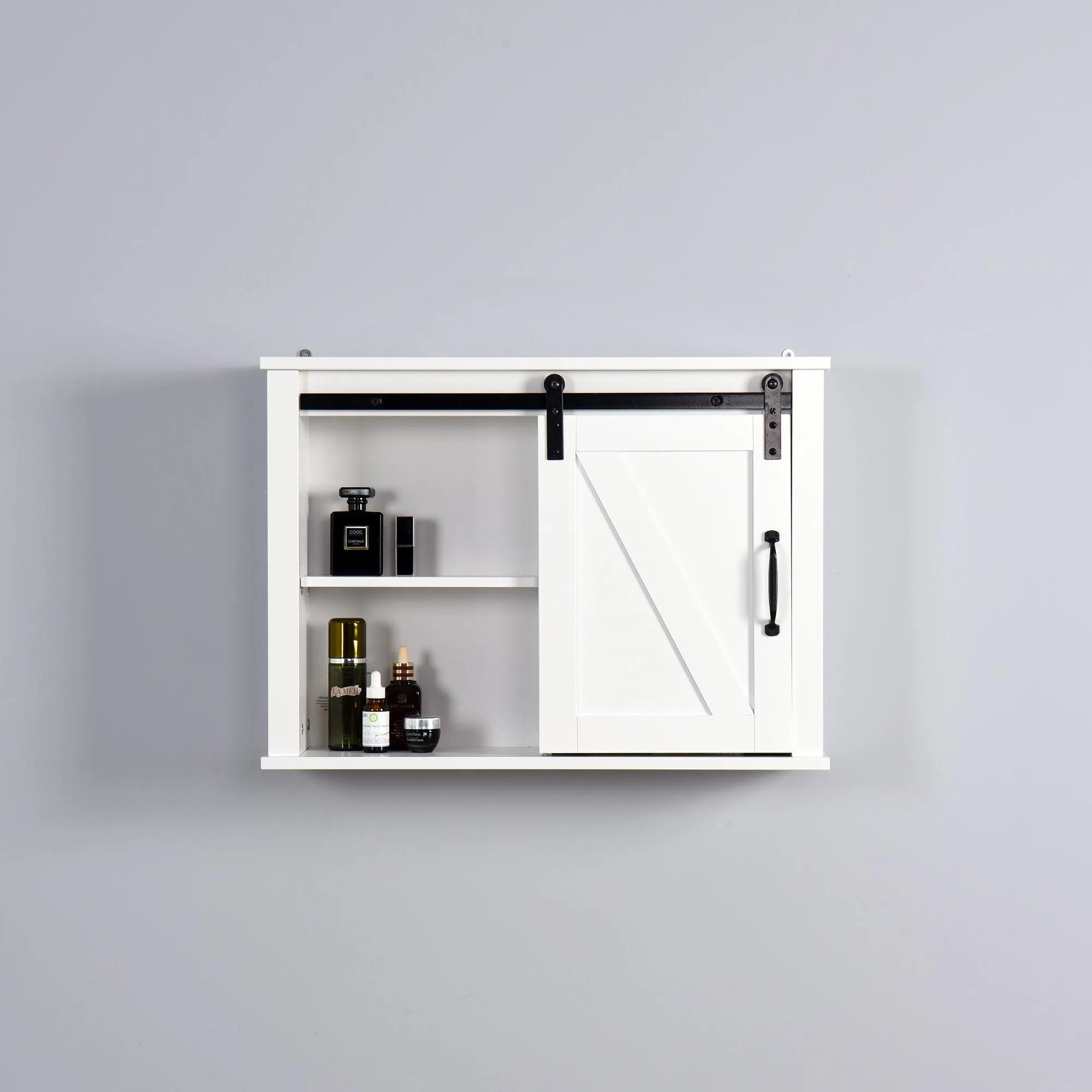 Bathroom Wall Cabinet with 2 Adjustable Shelves Wooden Storage Cabinet with a Barn Door