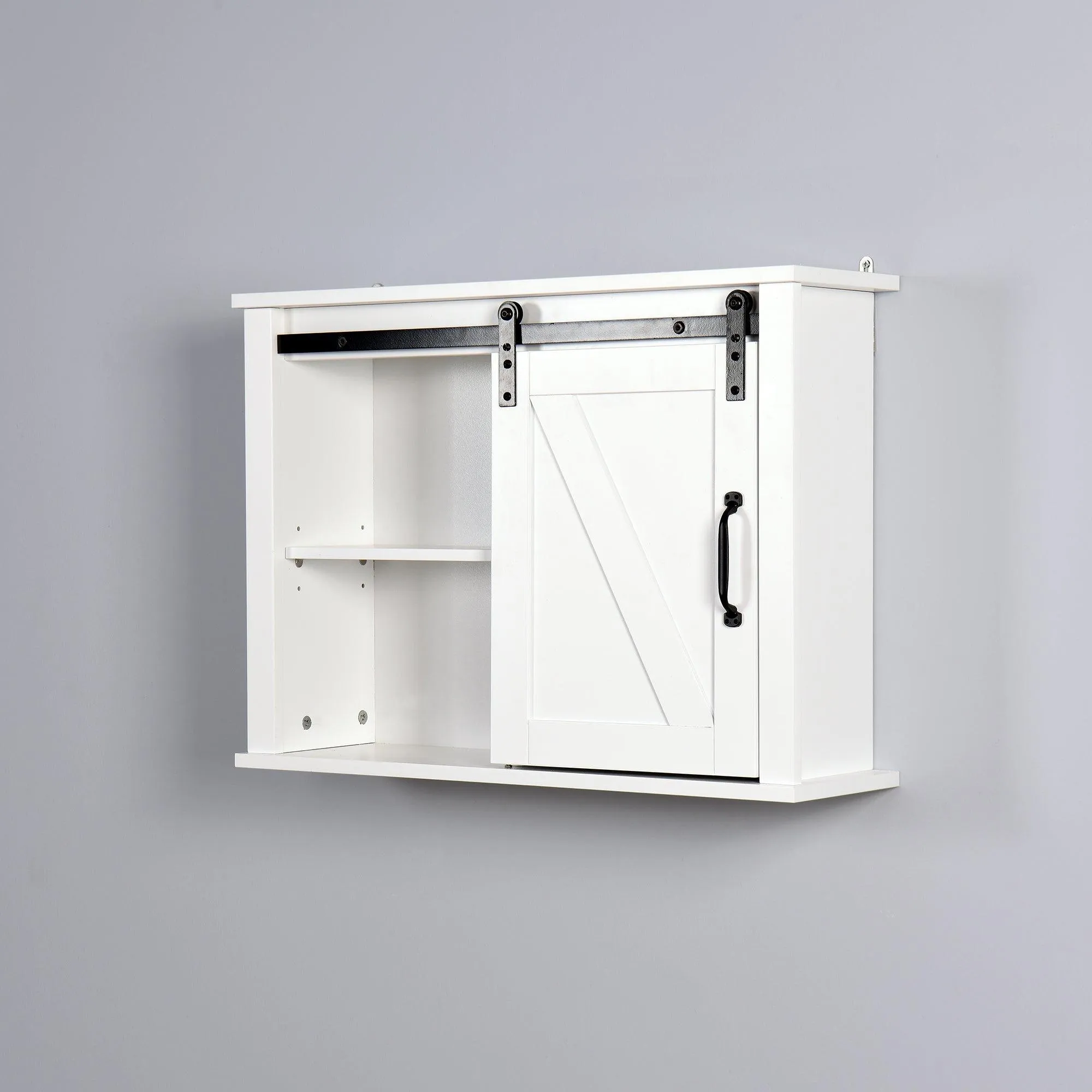 Bathroom Wall Cabinet with 2 Adjustable Shelves Wooden Storage Cabinet with a Barn Door