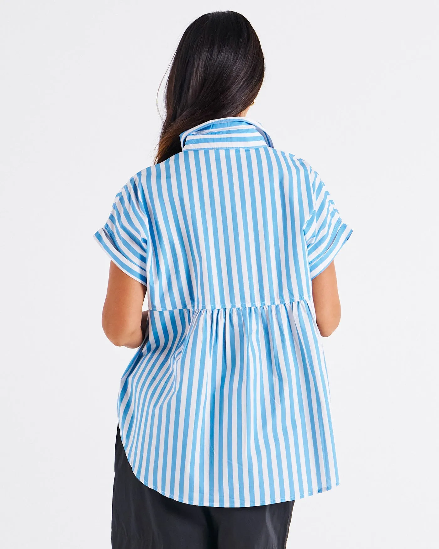 Betty Basics Mara Short Sleeve Shirt Blue Stripe