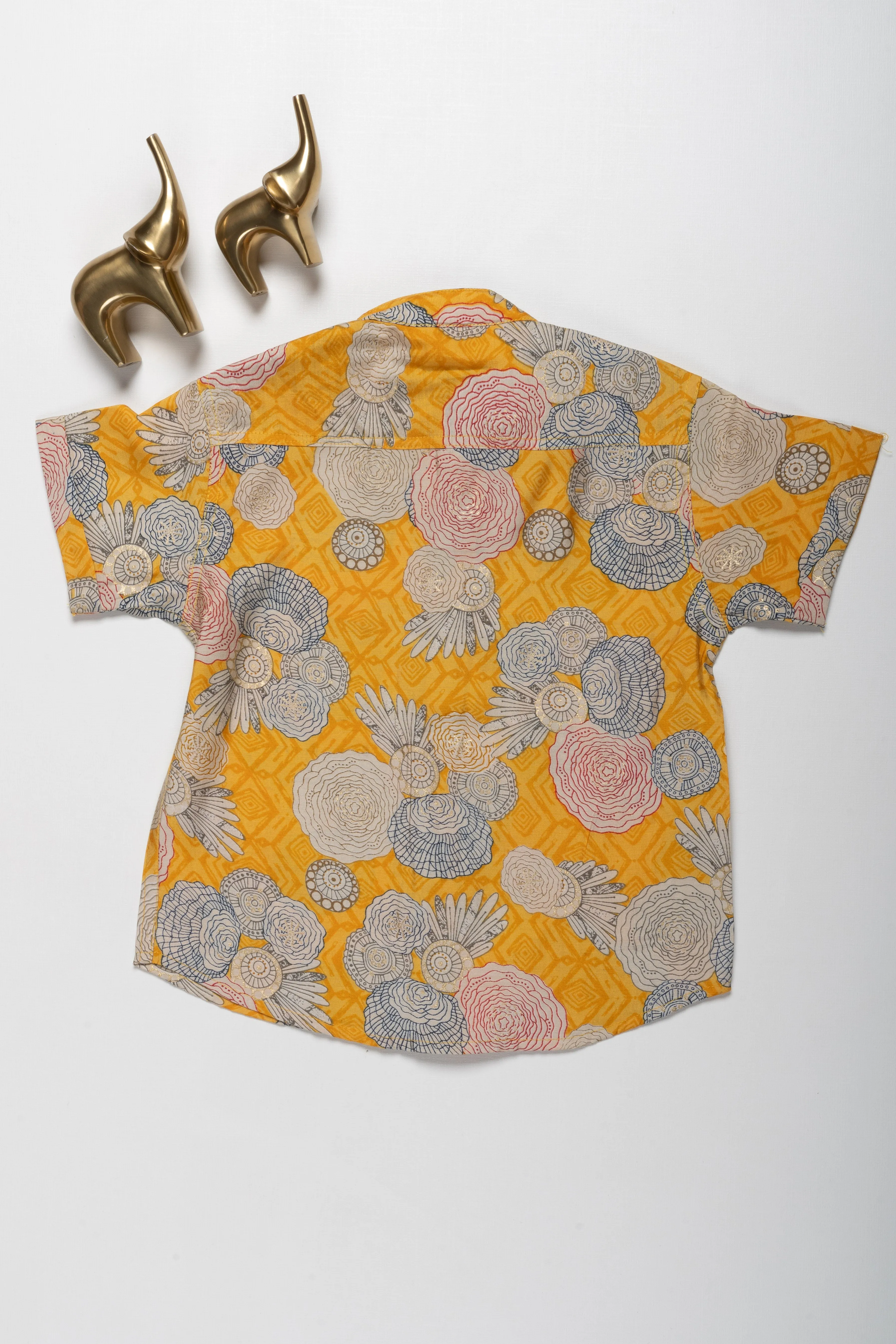 Boys Chanderi Shirt with Artistic Floral Print - Ideal for Special Occasions