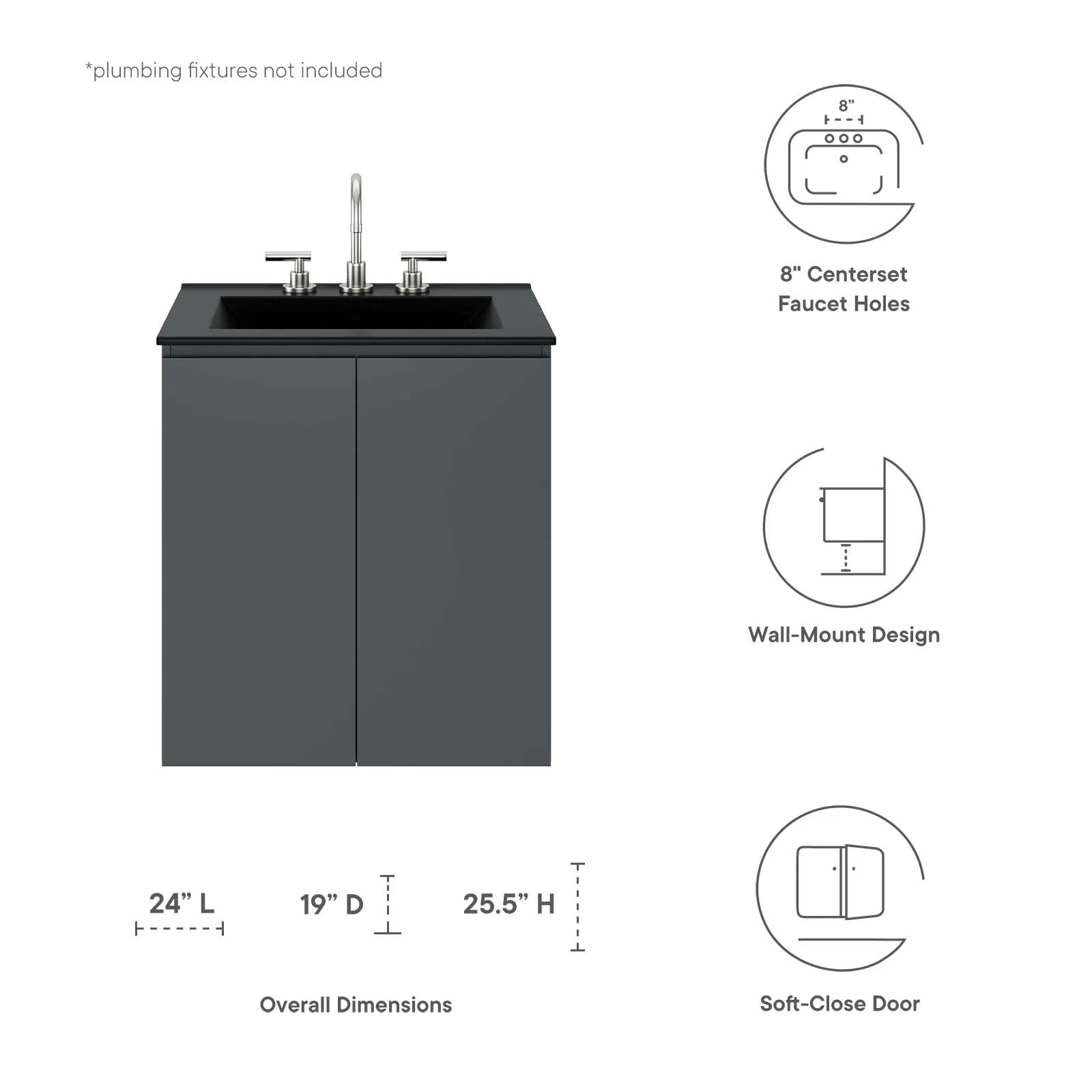 Bryn 24" Wall-Mount Bathroom Vanity by Modway