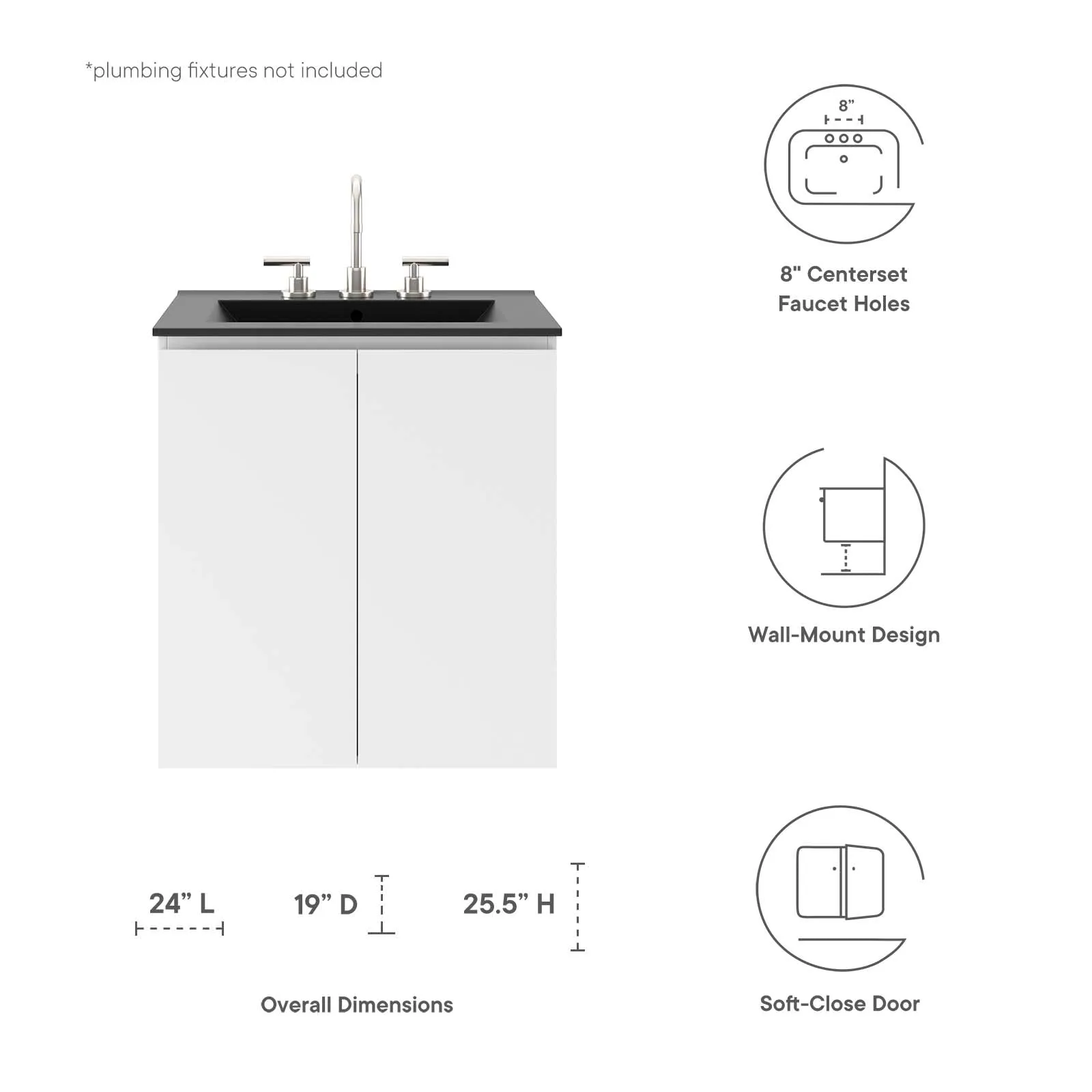 Bryn 24" Wall-Mount Bathroom Vanity by Modway