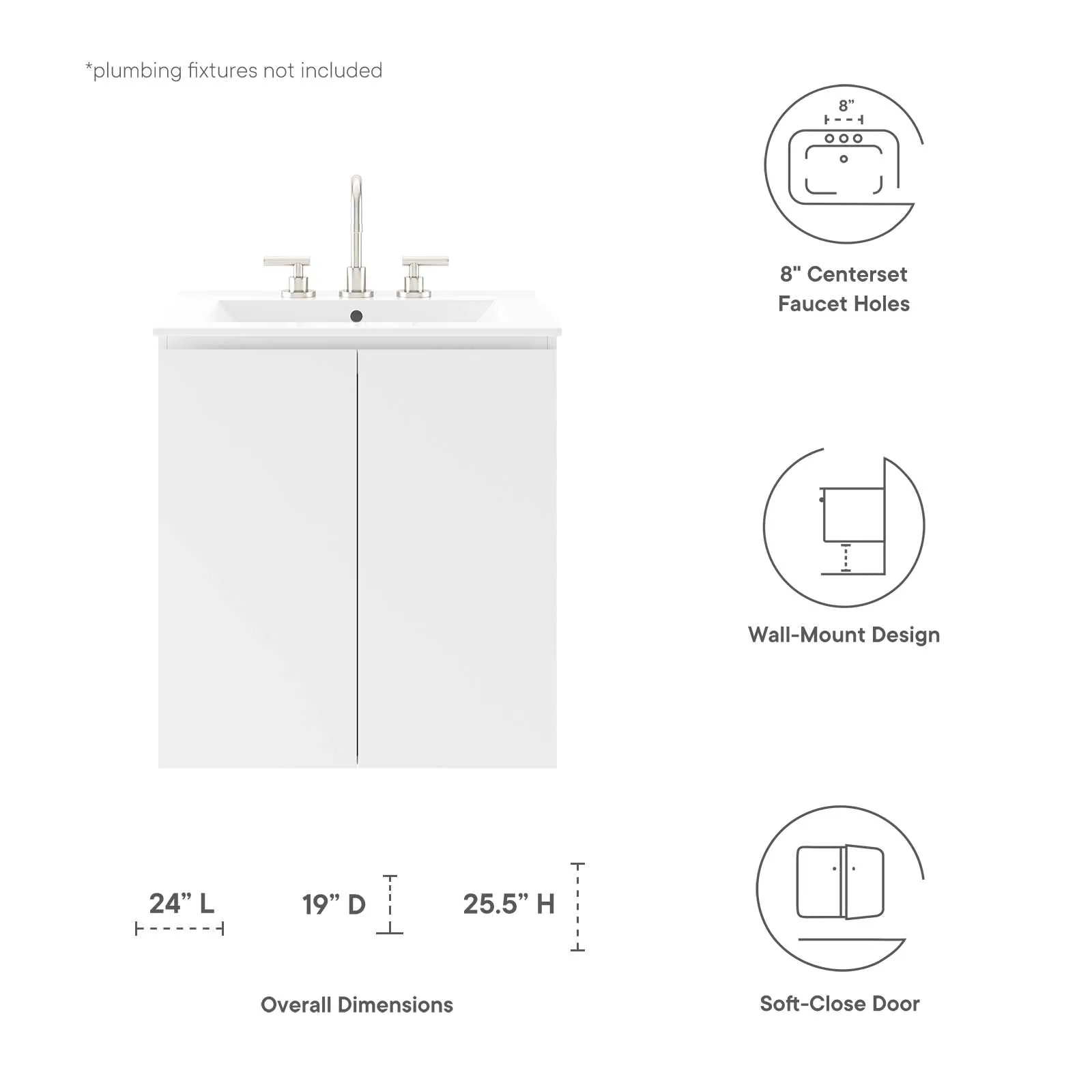 Bryn 24" Wall-Mount Bathroom Vanity by Modway