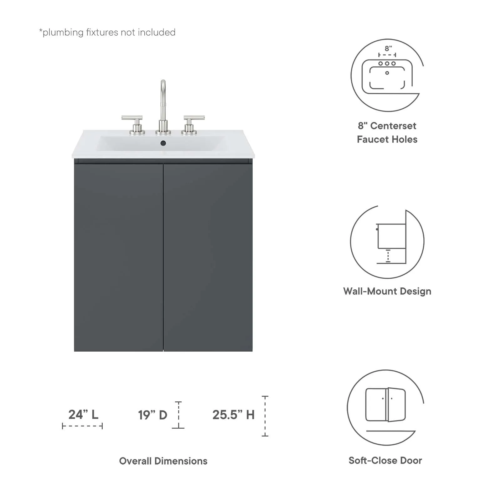 Bryn 24" Wall-Mount Bathroom Vanity by Modway