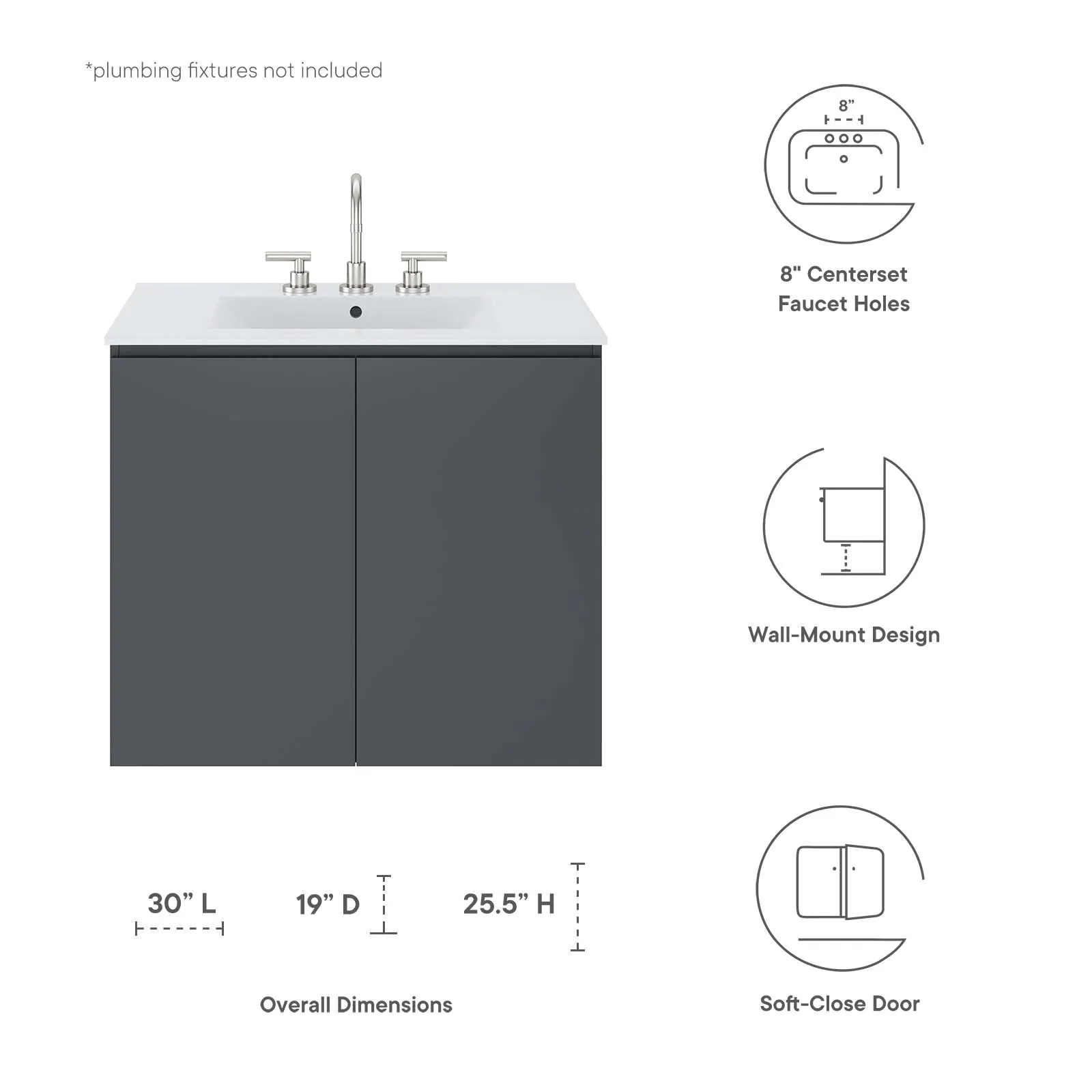 Bryn 30" Wall-Mount Bathroom Vanity by Modway