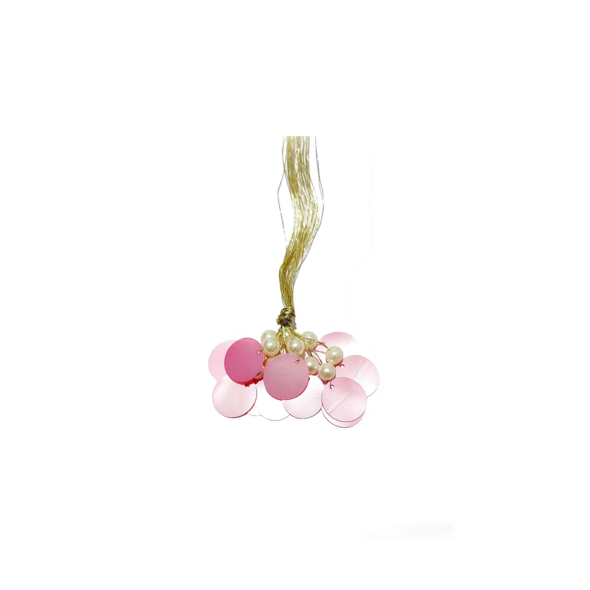 Elegant Golden Zari Beaded Sitara Tassels with Pink Accents - Perfect for Decor & Fashion - 11856