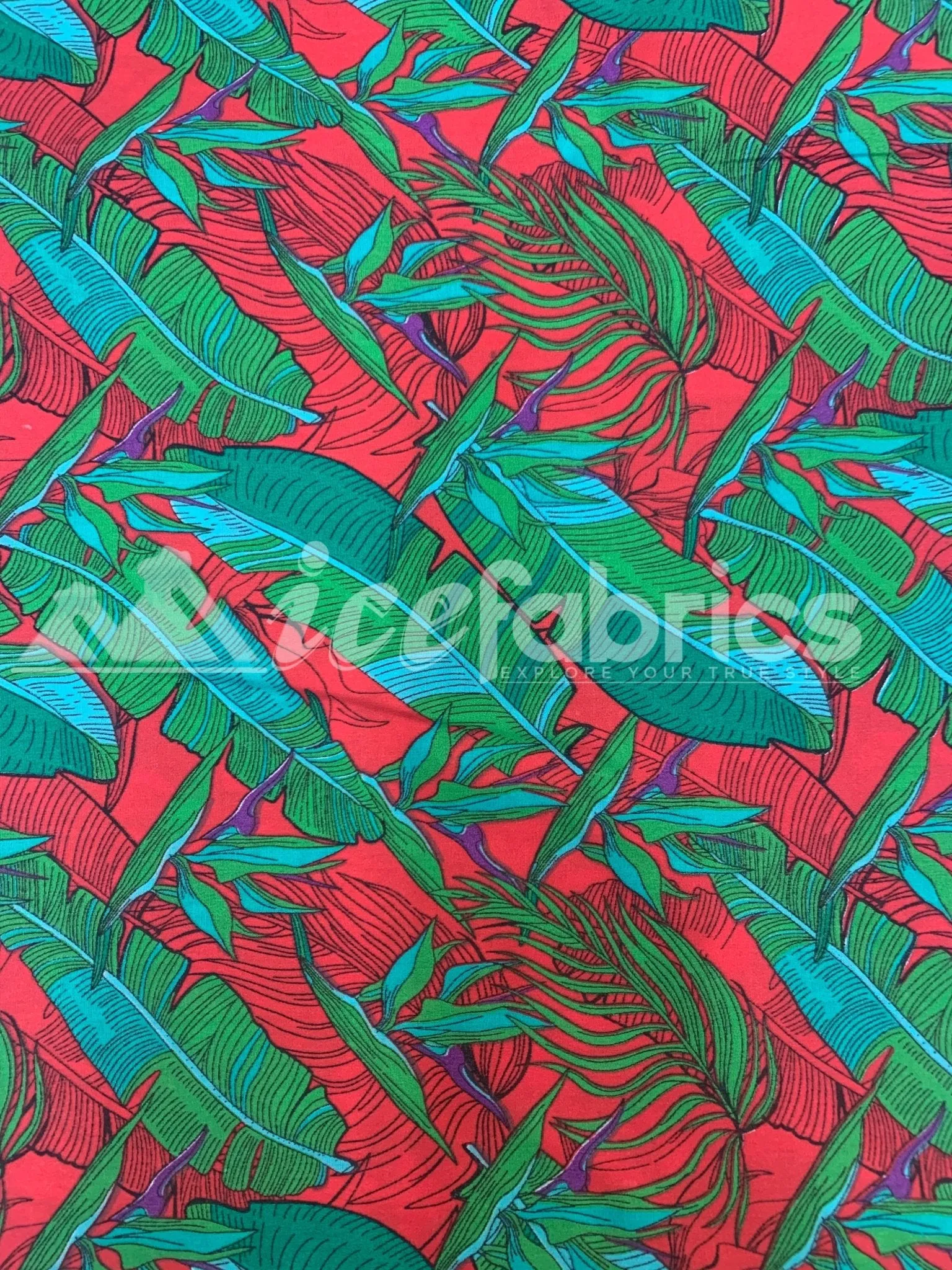 Fashion Fabric Leaf Print Poly Cotton Fabric By The Yard (Red, Purple, Blue)