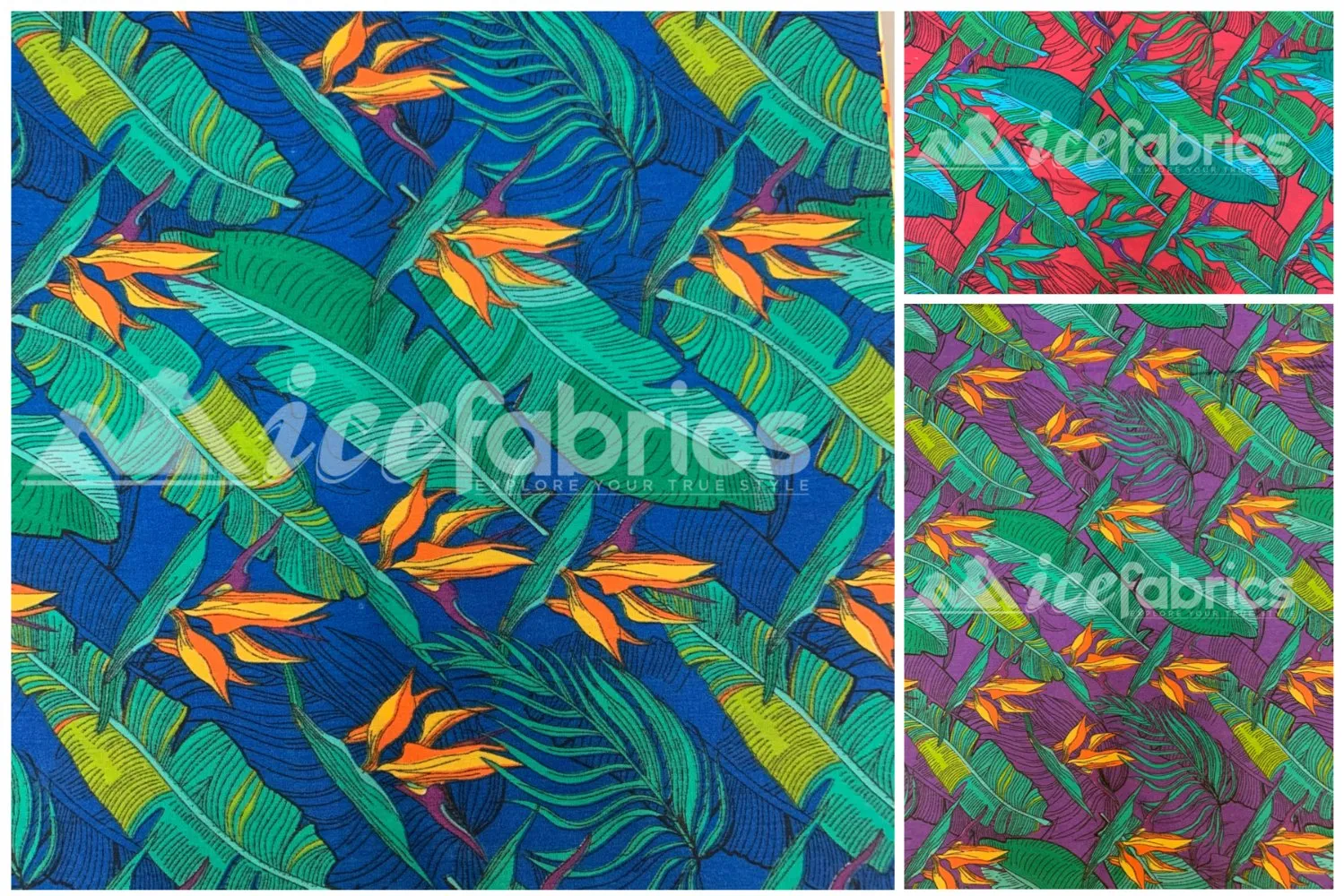 Fashion Fabric Leaf Print Poly Cotton Fabric By The Yard (Red, Purple, Blue)