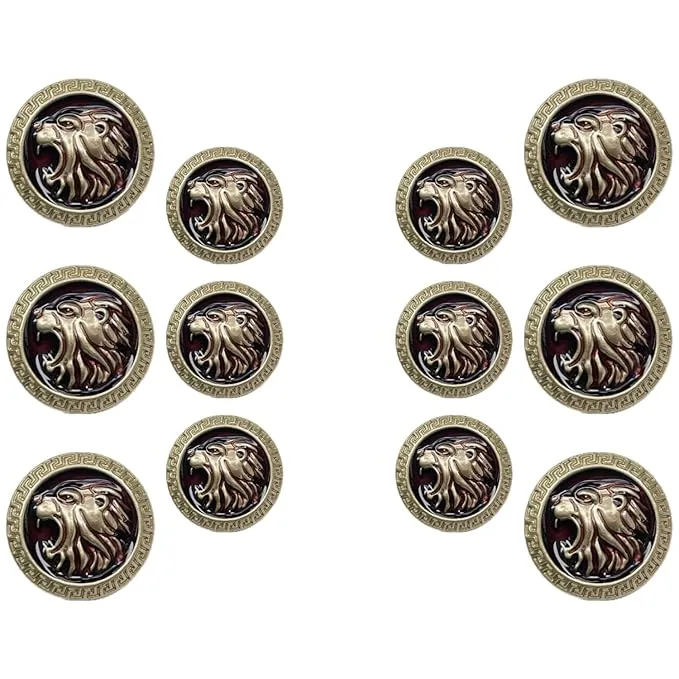 Golden Royal Roars Lion Abs Shank Buttons(6 Big   6 Small)