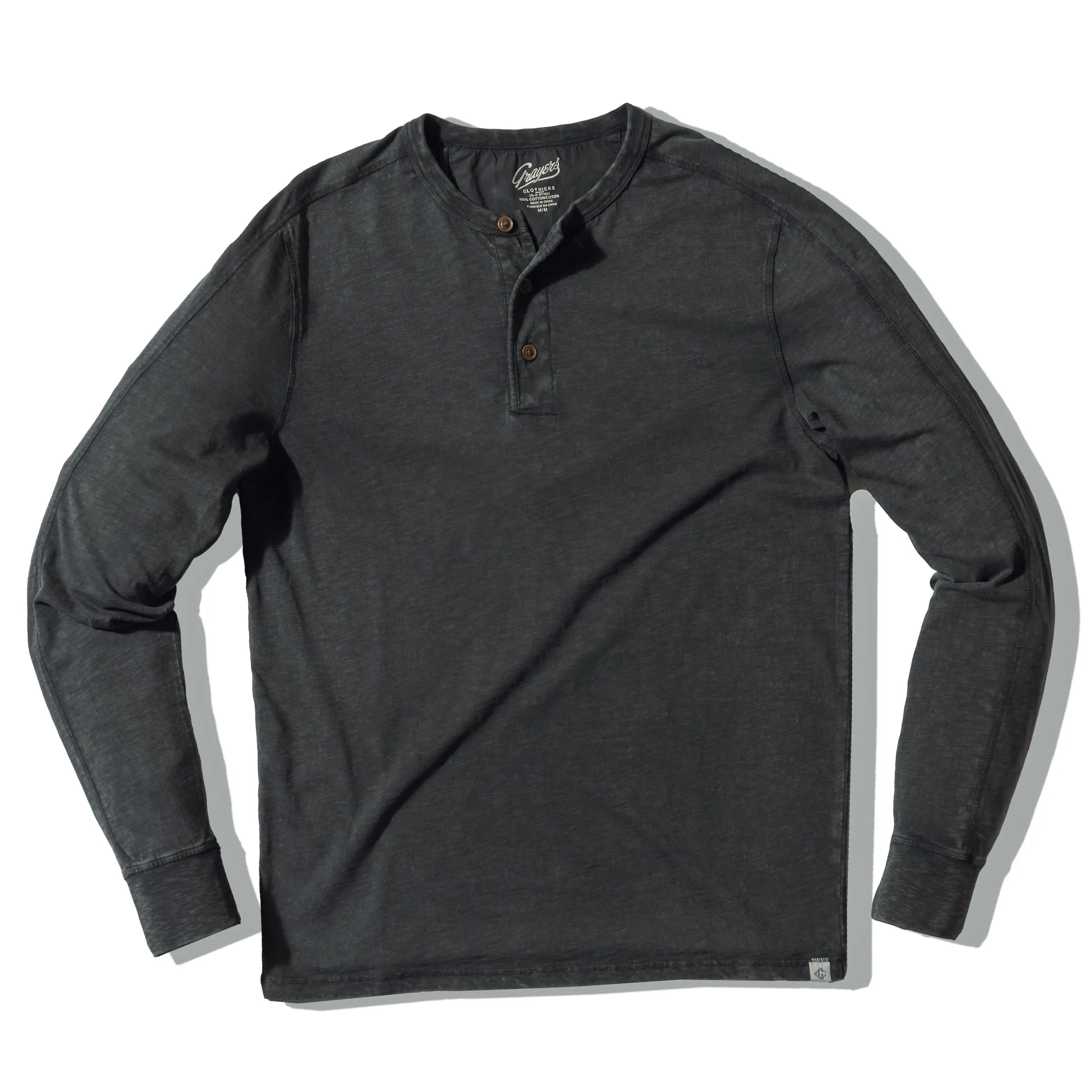 Hewitt Garment Dyed Henley - Washed Black