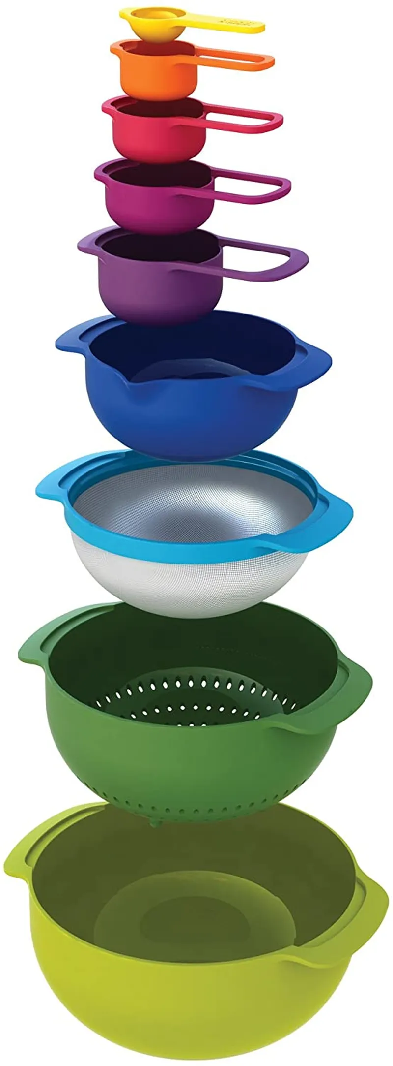 Joseph Joseph Nest 9 Nesting Bowls Set with Mixing Bowls Measuring Cups Sieve Colander, 9-Piece, Multicolored