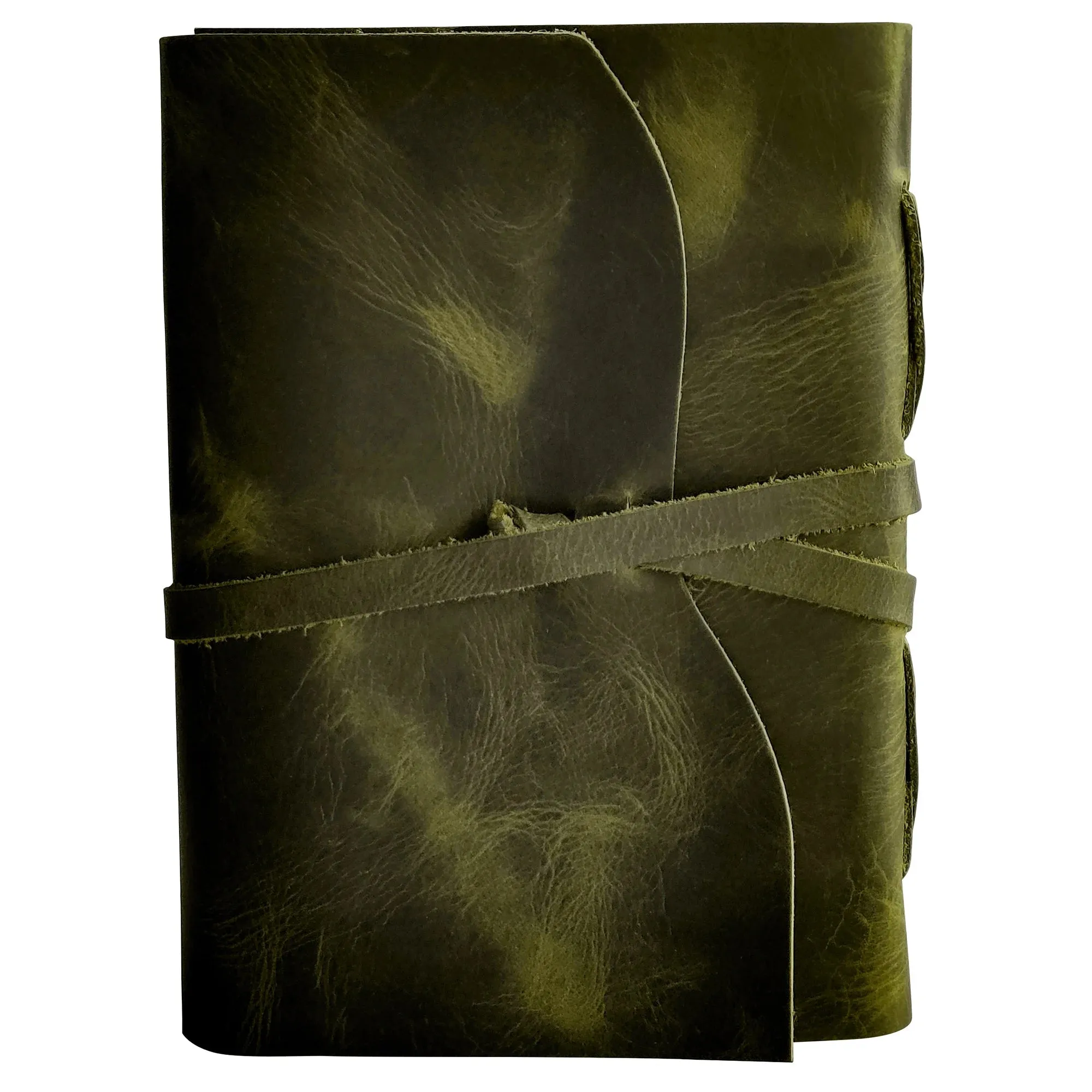 Leather Bound Journal - A5 Handmade Antique Deckle Edge Paper, Olive