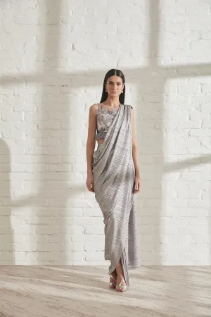 Metallic 2.0 Sari with Coral Bustier