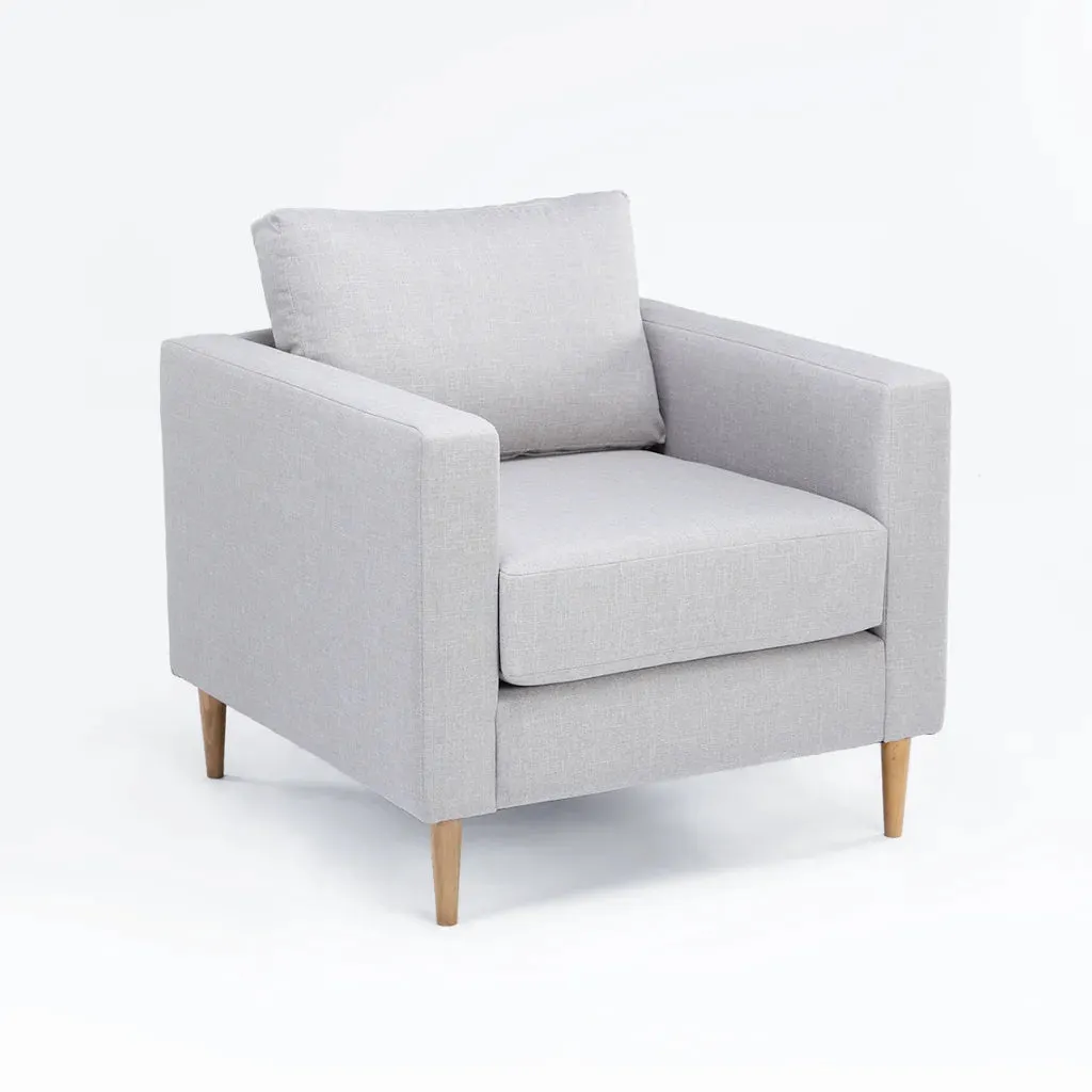 NINO FABRIC ARMCHAIR - PLATINUM/NATURAL LEG