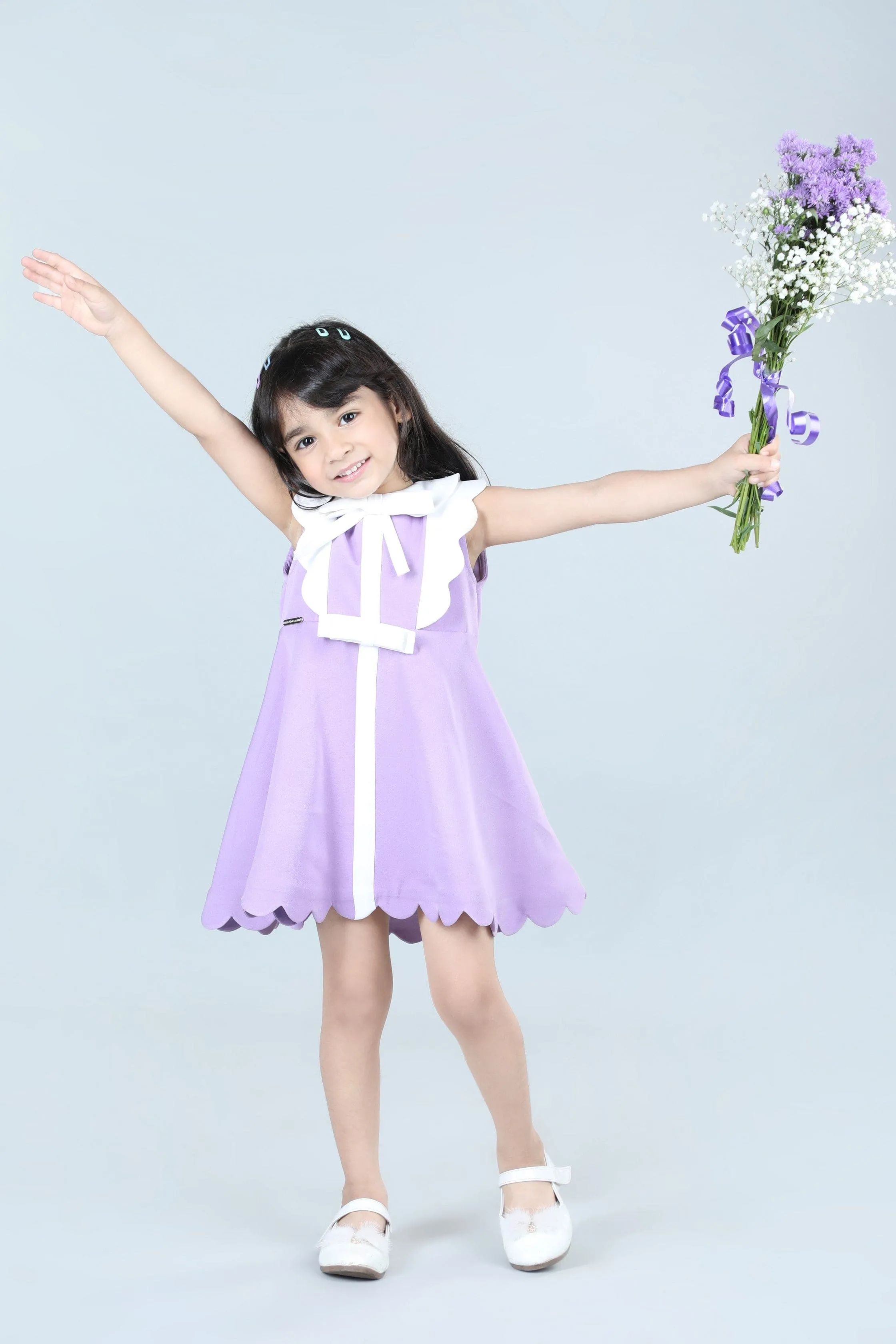 Pre-Order:  Lilac Colour Dress with Bow and Scalloping