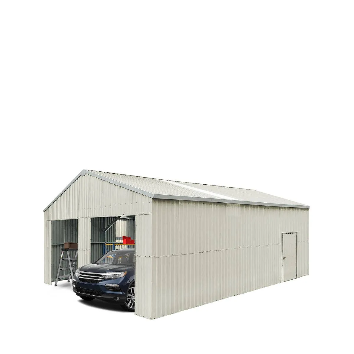 TMG Industrial 25’ x 33’ Double Garage Metal Barn Shed with Side Entry Door, 825 Sq-Ft Floor Space, 9’8” Eave Height, 27 GA Metal, Skylights, 4/12 Roof Pitch, TMG-MS2533