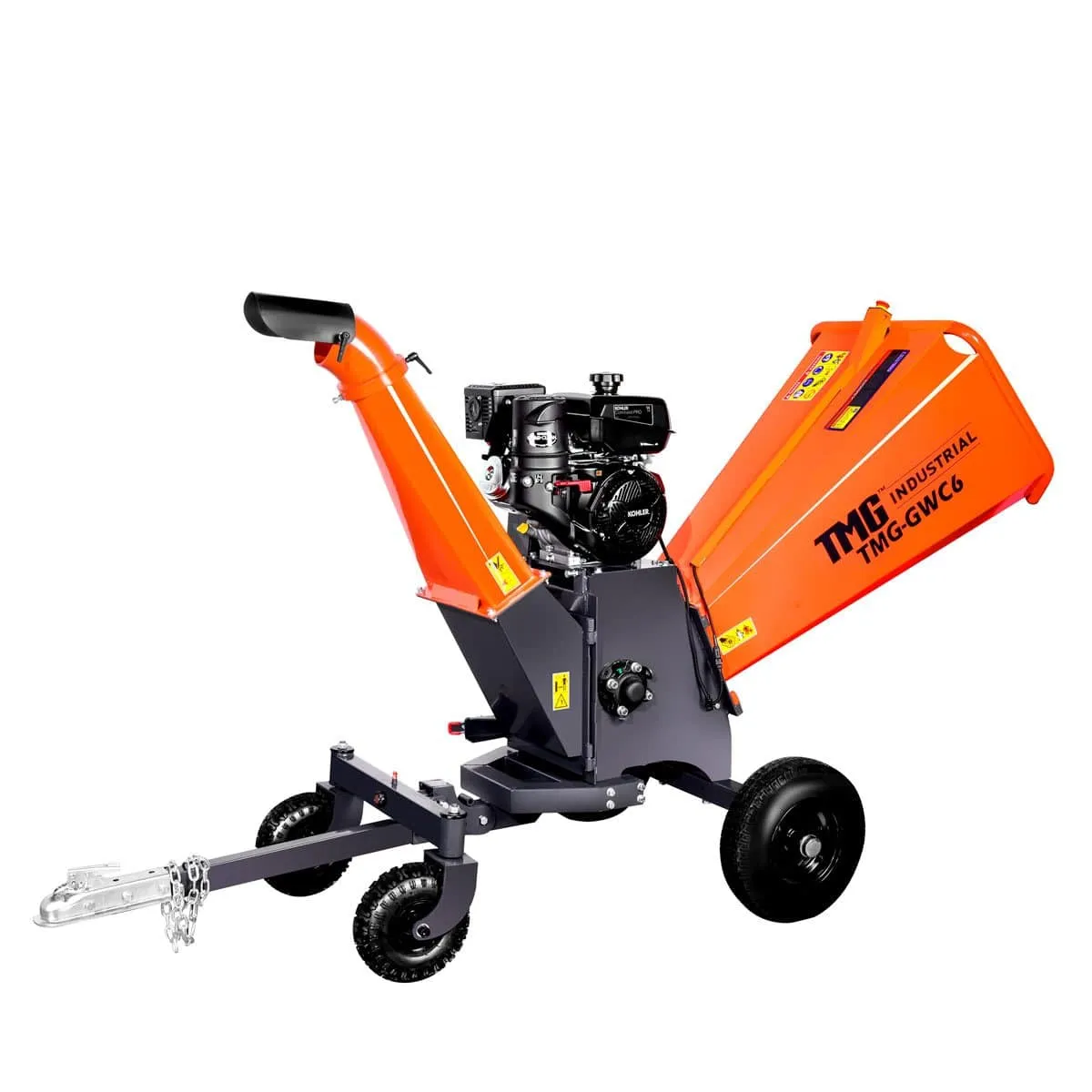 TMG Industrial 6" Wood Chipper Powered by Kohler 14 HP Command Pro Series, ATV Tow-Behind, 12'' Reversible Blade, Dual Belt Drive, TMG-GWC6