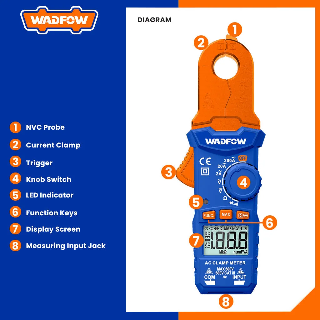 TRUE RMS 2000 Counts Digital Clamp Meter WDM6501