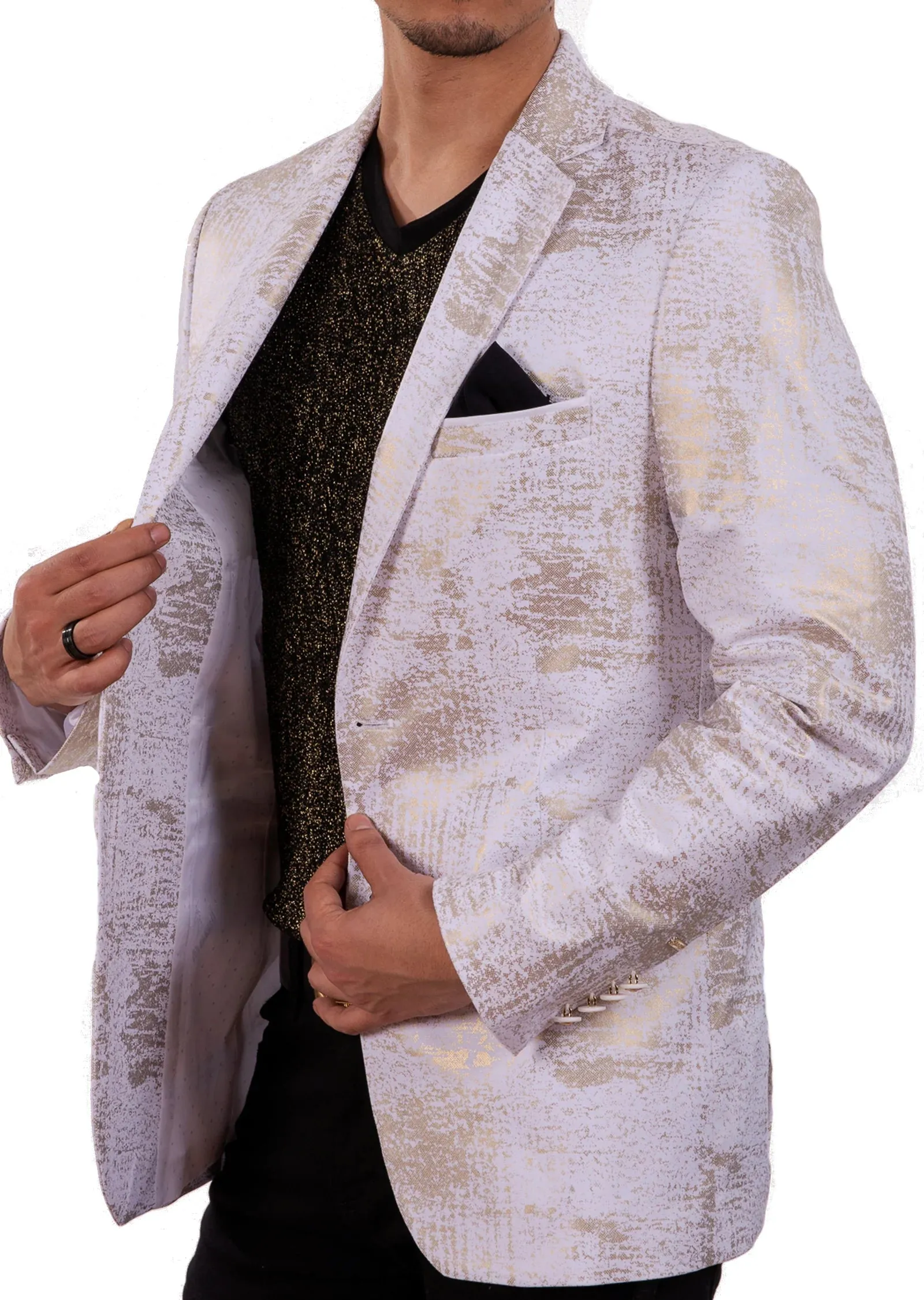 White Gold Foiled Detailed Blazer