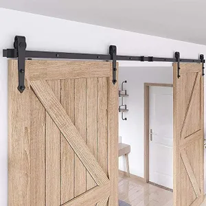 ZEKOO 9FT Arrow Style Rustic Sliding Wood Barn Door Rolling Antique Hardware Flat Tracks Double Doors Kit