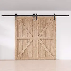 ZEKOO 9FT Arrow Style Rustic Sliding Wood Barn Door Rolling Antique Hardware Flat Tracks Double Doors Kit